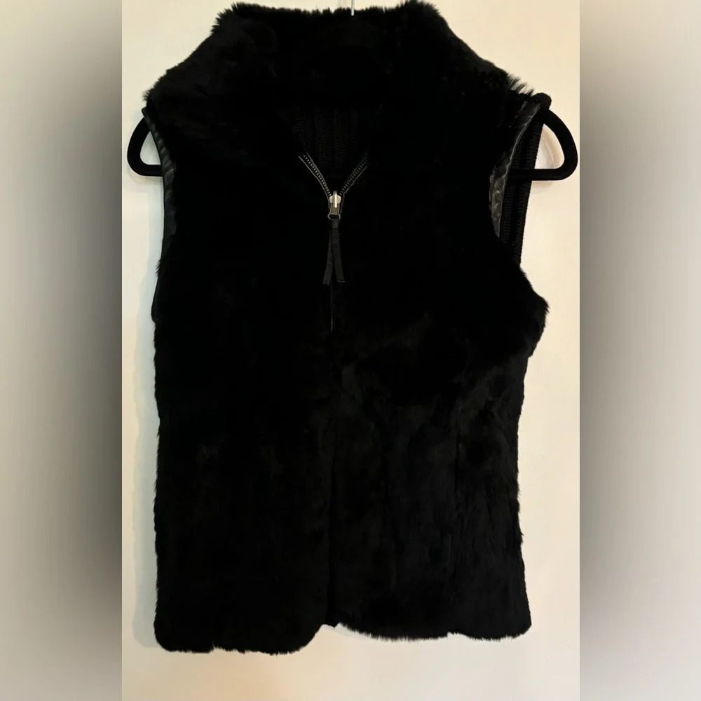 Gianfranco Rossi Womens Reversible Vest Rabbit Fur-Satin Bodice Sweater Sz Small